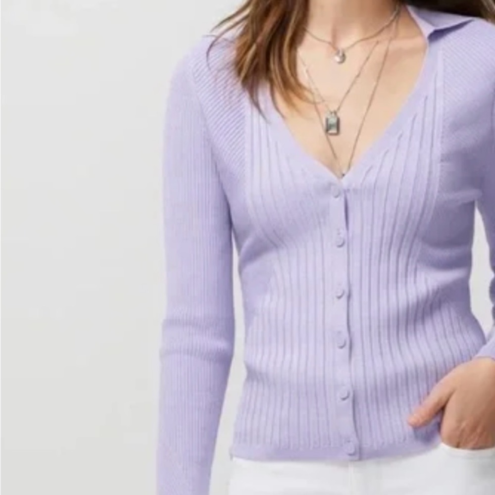 White House Black Market Lilac Button-Up Cardigan